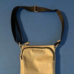 STEVE MADDEN Gray Cross Body Shoulder Bag Signature Embossed Purse Faux Leather